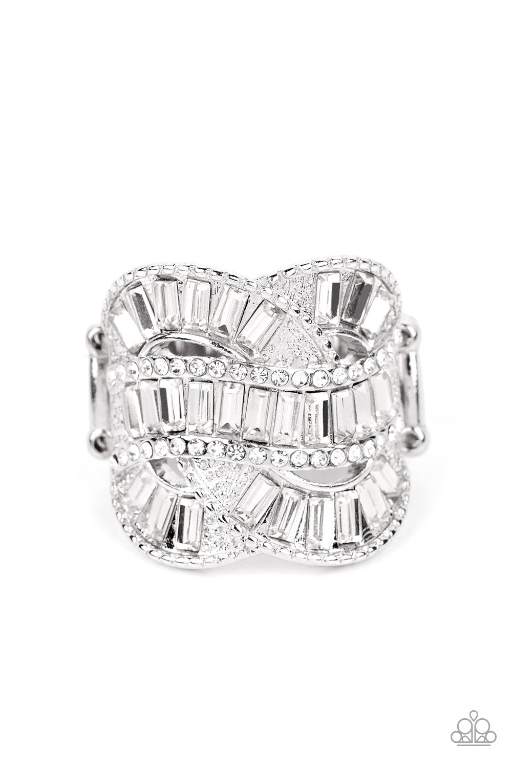 Six-Figure Flex White Rhinestone Ring - Paparazzi Accessories Life of the Party $5 Jewelry with Janet Morgan rings