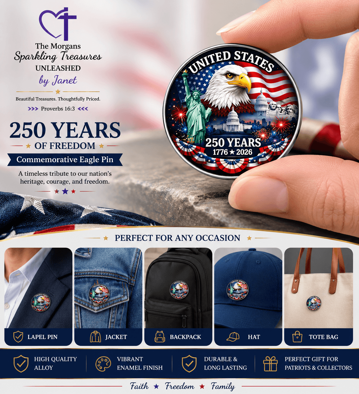 America 250th Legacy Eagle Commemorative Pin Accessories,Brooch,Commemorative,Gift Ideas,Gifts,Patriotic,Pin,UNLEASHED COLLECTION