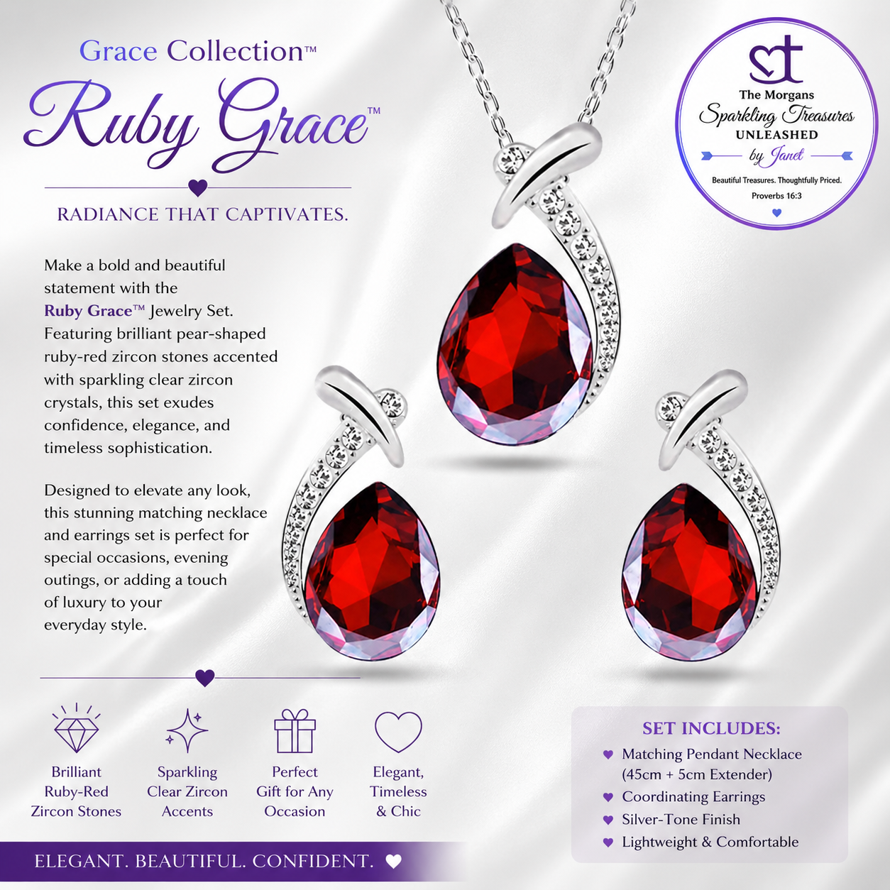 Ruby Grace™ Red Jewelry Zircon Set