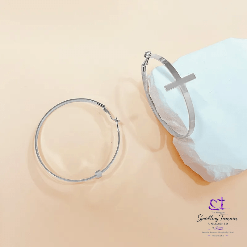 Crossroads of Faith Hoop Earrings Silver