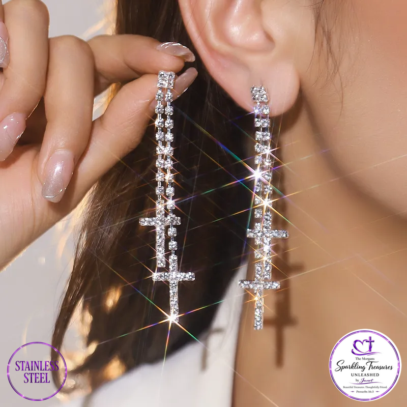 Cascading Faith™ Cross Drop Earrings