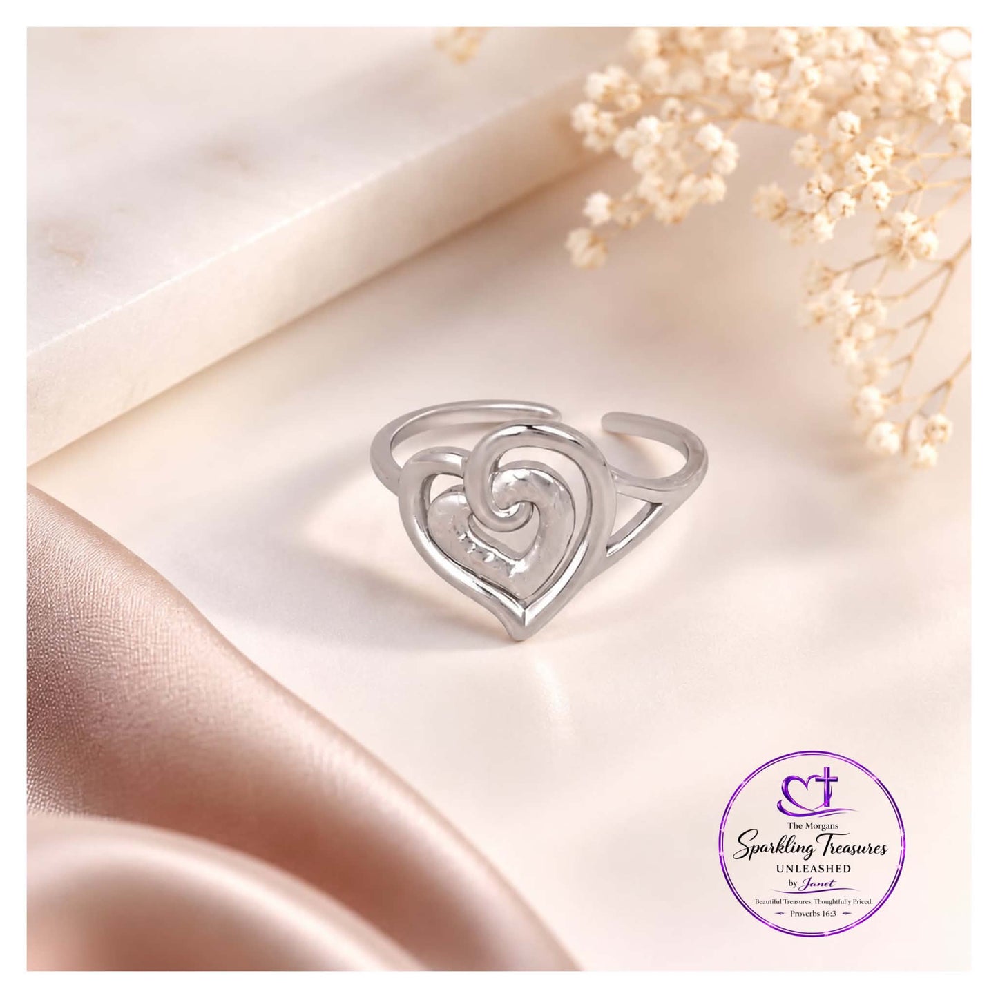 Endless Devotion Heart Adjustable Ring Accessories,Adjustable Ring,Fashion Ring,Heart Jewelry,Hearts,Hearts Collection,Open Ring,Open Ring Design,Ring,Rings,Stainless Steel,Stainless Steel Collection,Stainless Steel Jewelry