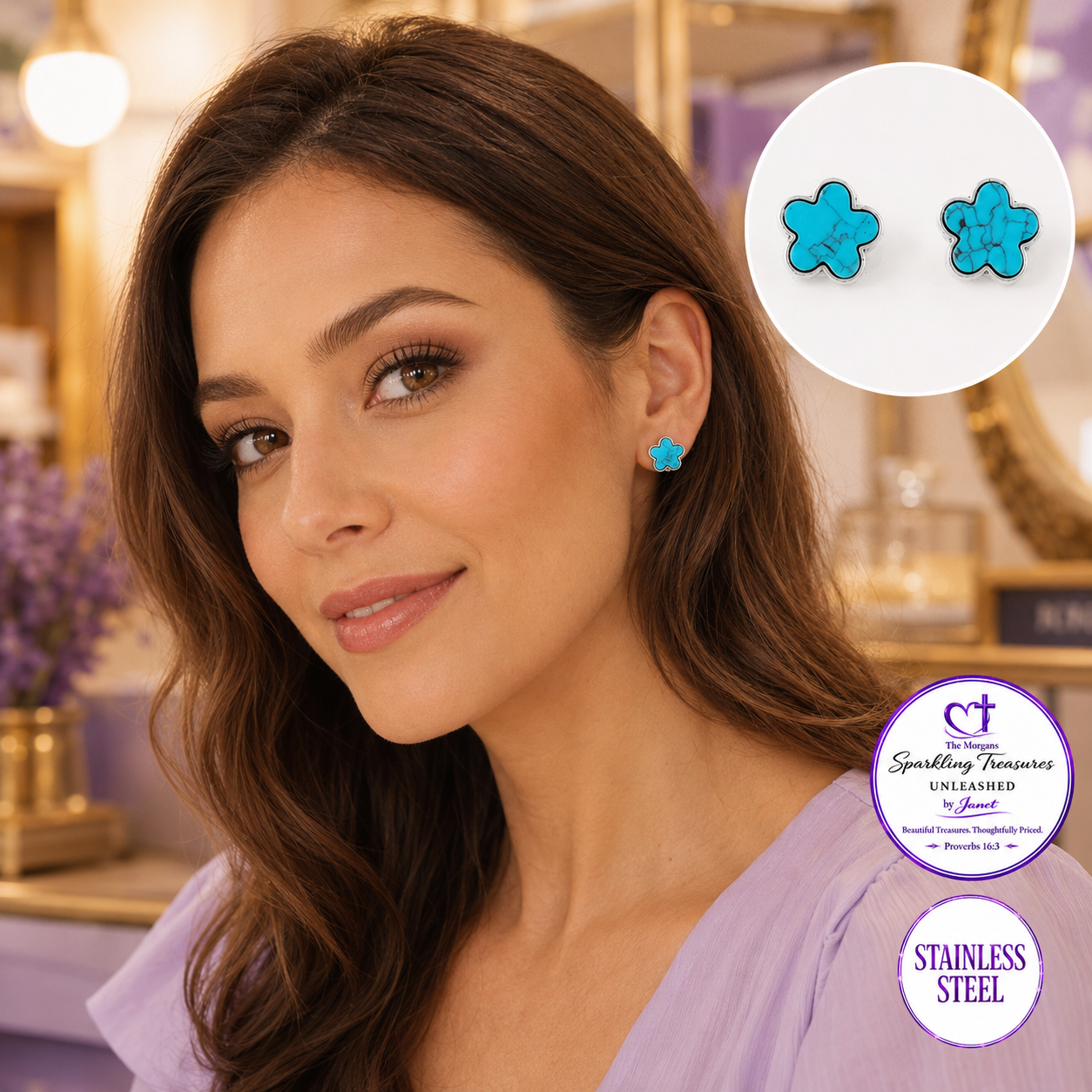 Turquoise Wishes™ Flower Stud Earrings