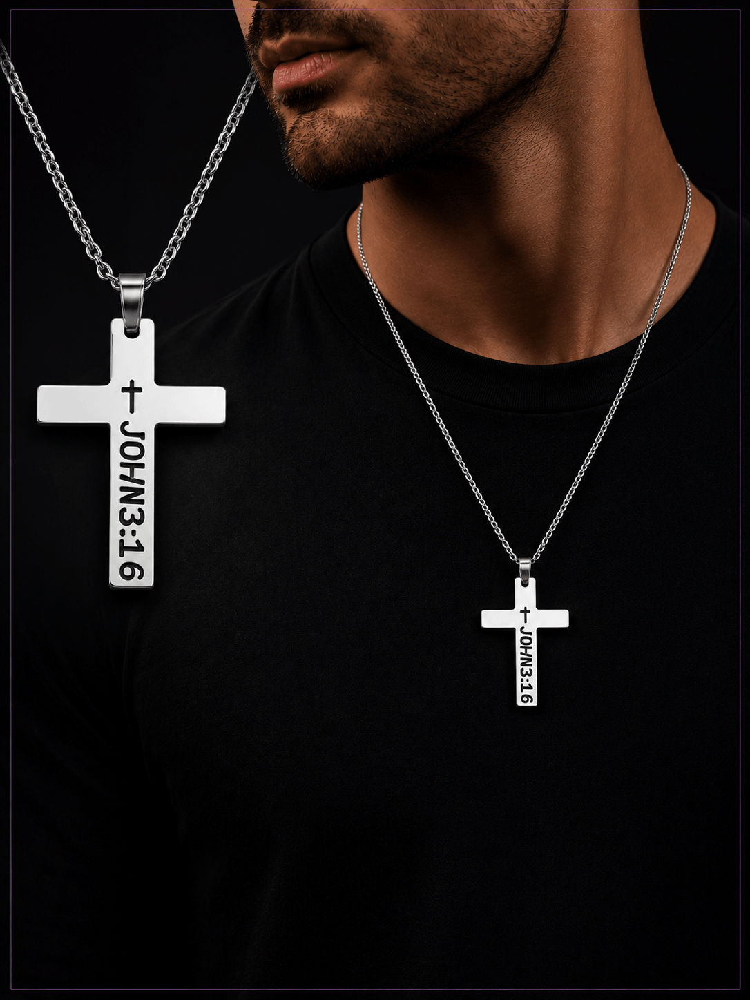 John 3:16 Faith Cross Necklace Stainless Steel Accessories,Cross,Cross Necklace,Faith,Faith Collection,Inspirational,Men's Cross Necklace,Mens Accessories,Necklace,Short Necklace,Stainless Steel,Stainless Steel Collection,Stainless Steel Jewelry,UNLEASHED