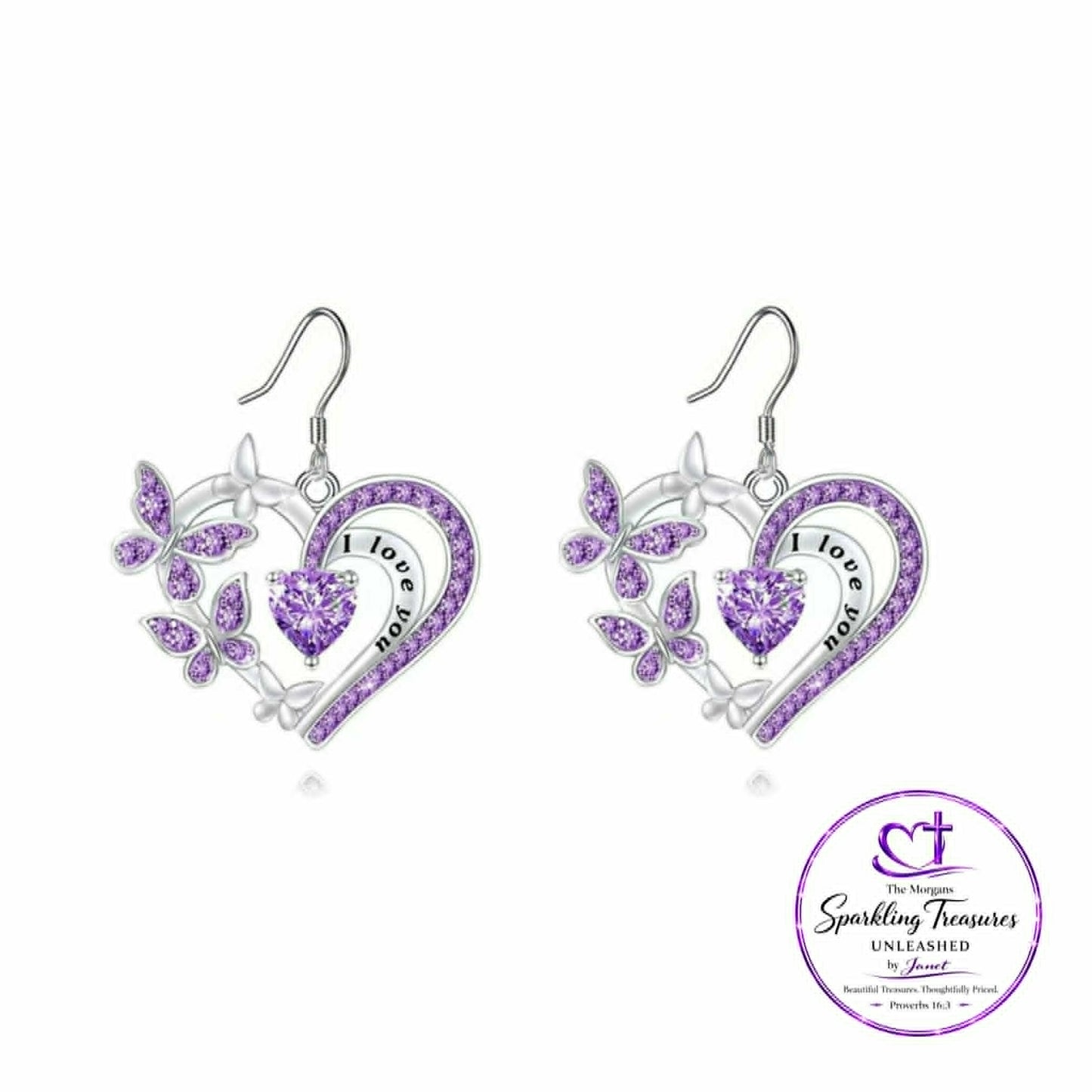 Love in Bloom Drop Earrings Purple Heart