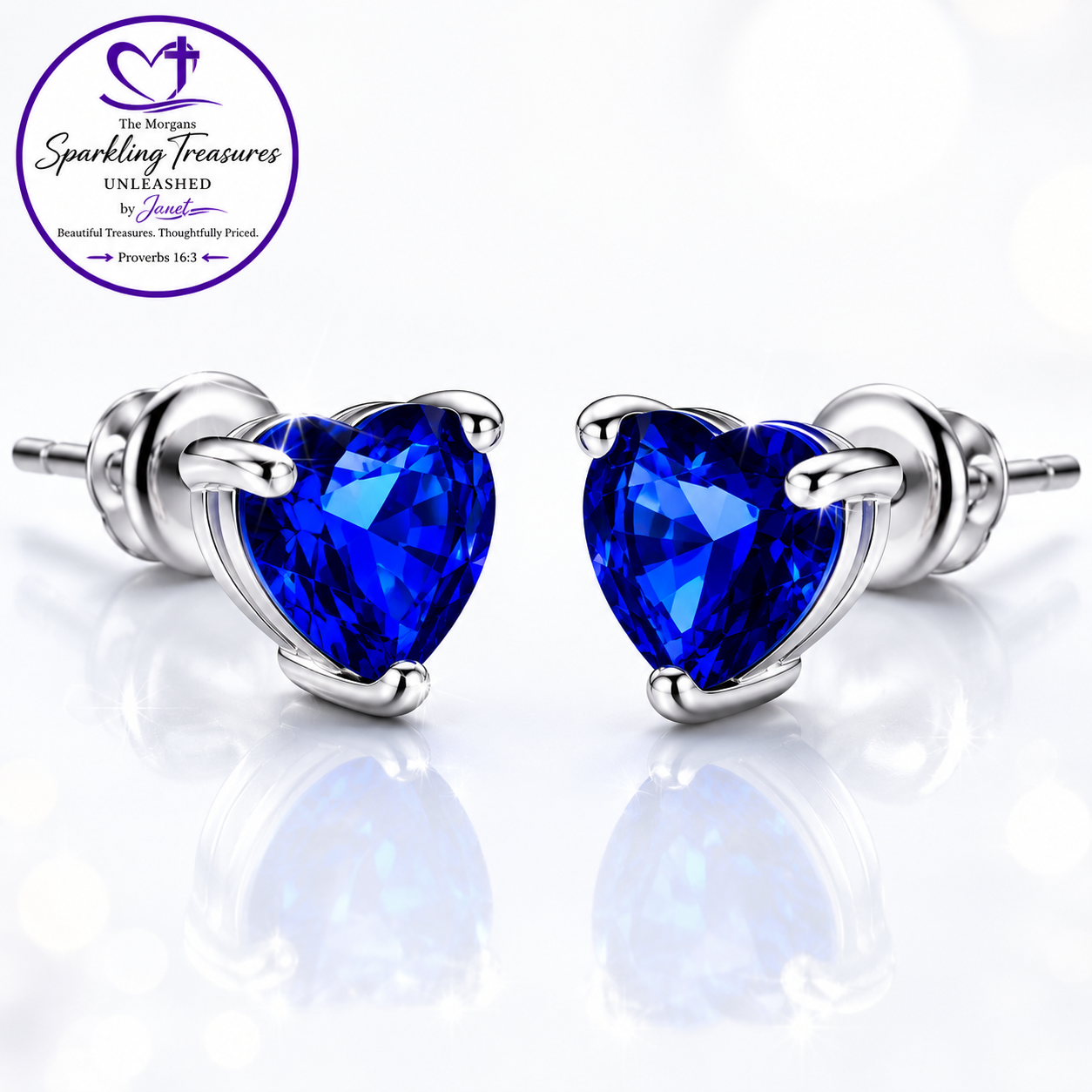 Sapphire Heart of Grace Blue Zircon Heart Stud Earrings | Women's Romantic Heart Jewelry