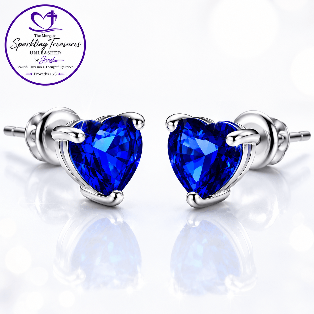 Sapphire Heart of Grace Blue Zircon Heart Stud Earrings | Women's Romantic Heart Jewelry Accessories,Blue,earrings,Heart Earrings,Heart Jewelry,Hearts,Hearts Collection,Post,Sapphire,Stud Earrings,UNLEASHED COLLECTION,Zircon Earrings