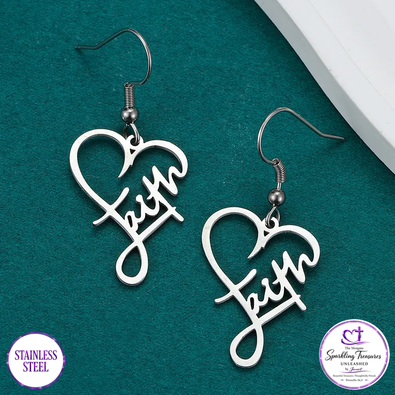 Faith at Heart™ Drop Earrings Stainless Steel