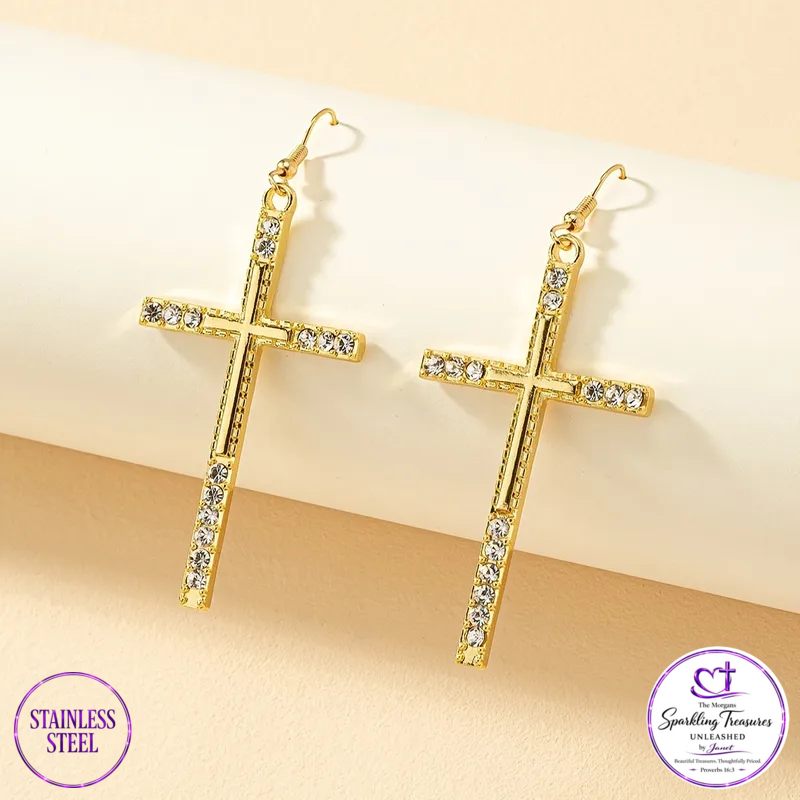 Golden Devotion™ Cross Drop Earrings Gold