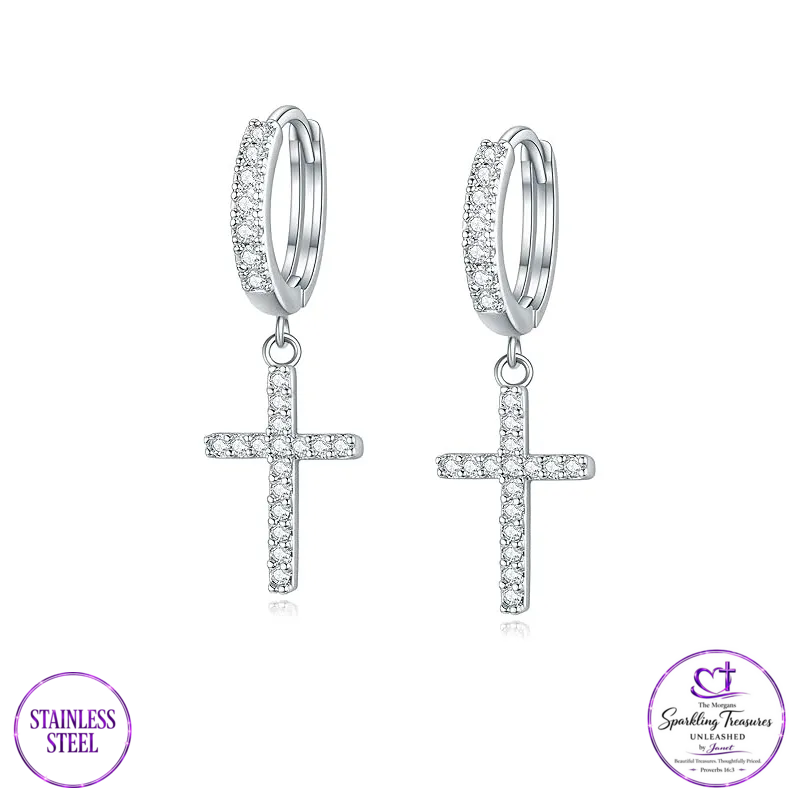 Radiant Promise™ Cross Huggie Earrings Stainless Steel