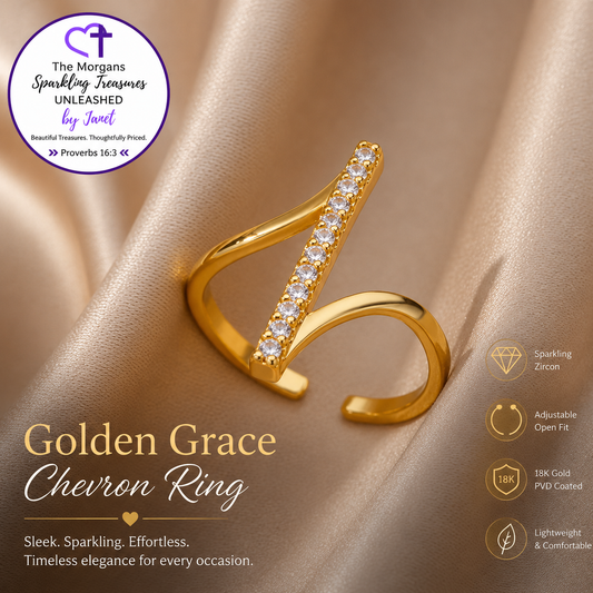 Golden Grace Chevron Ring – 18K Gold PVD Adjustable Ring