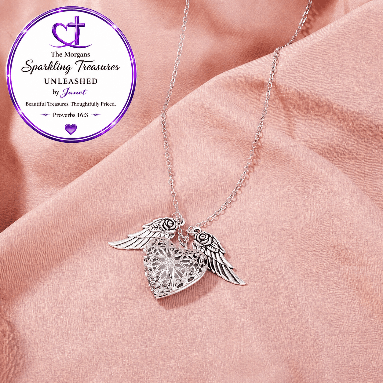 Heaven's Light™ Winged Luminous Heart Necklace Accessories,Glow,Heart Jewelry,Hearts,Hearts Collection,Luminous,Necklace,Short Necklace,Silver,Silver Accents,UNLEASHED COLLECTION