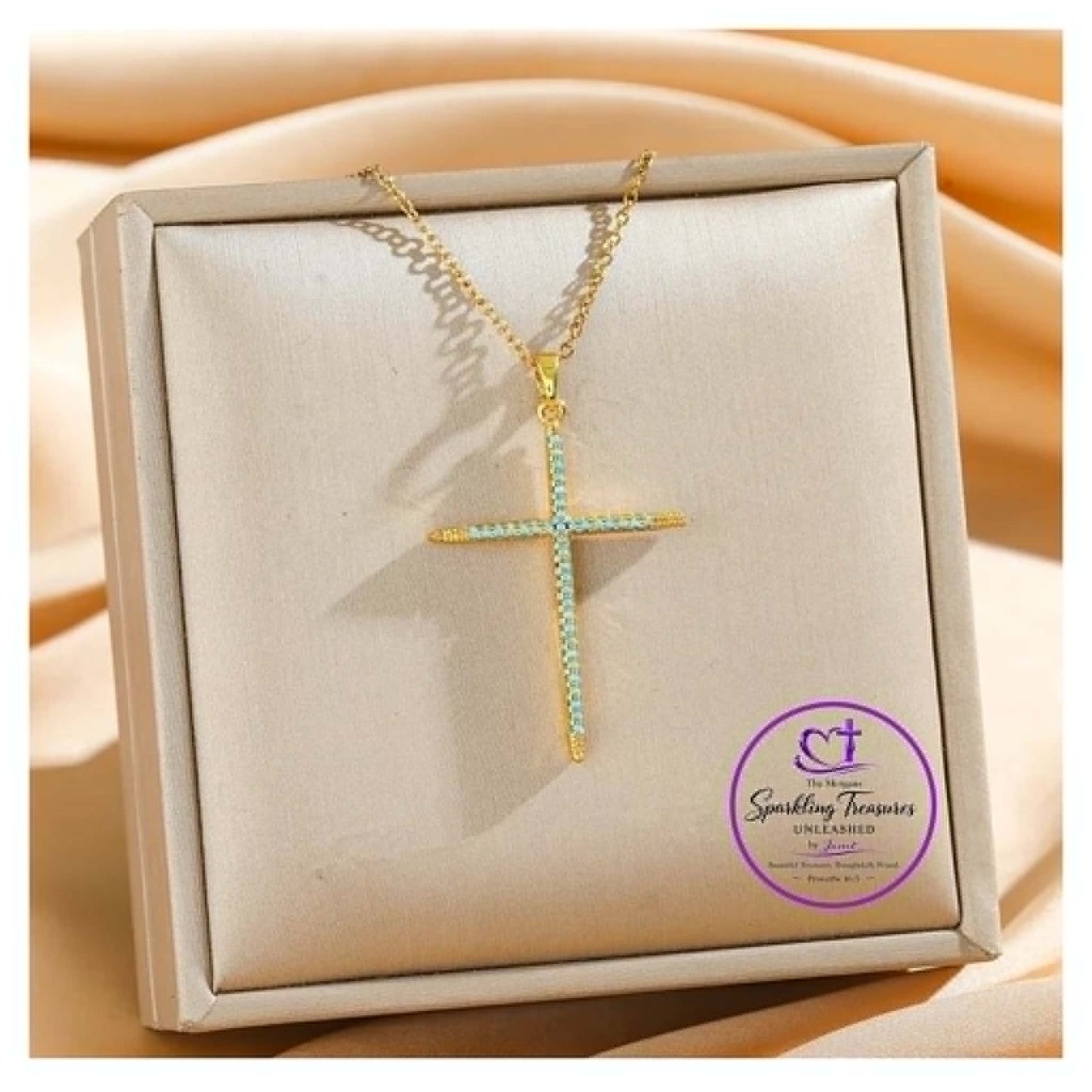Faithful Light Cross Necklace Turquoise Gold