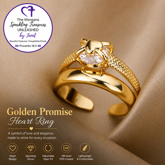 Golden Promise Heart Ring – 18K Gold PVD Adjustable Ring