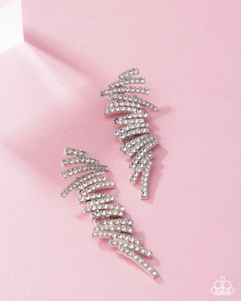 Paparazzi ♥ Scattered Surety - White ♥ Post Earrings Accessories,earrings,Silver,White rhinestones