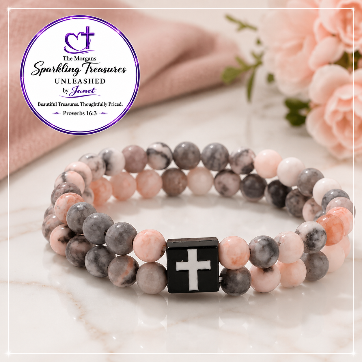 Grace Upon Grace™ Pink Zebra Cross and Blue Cross Bracelet