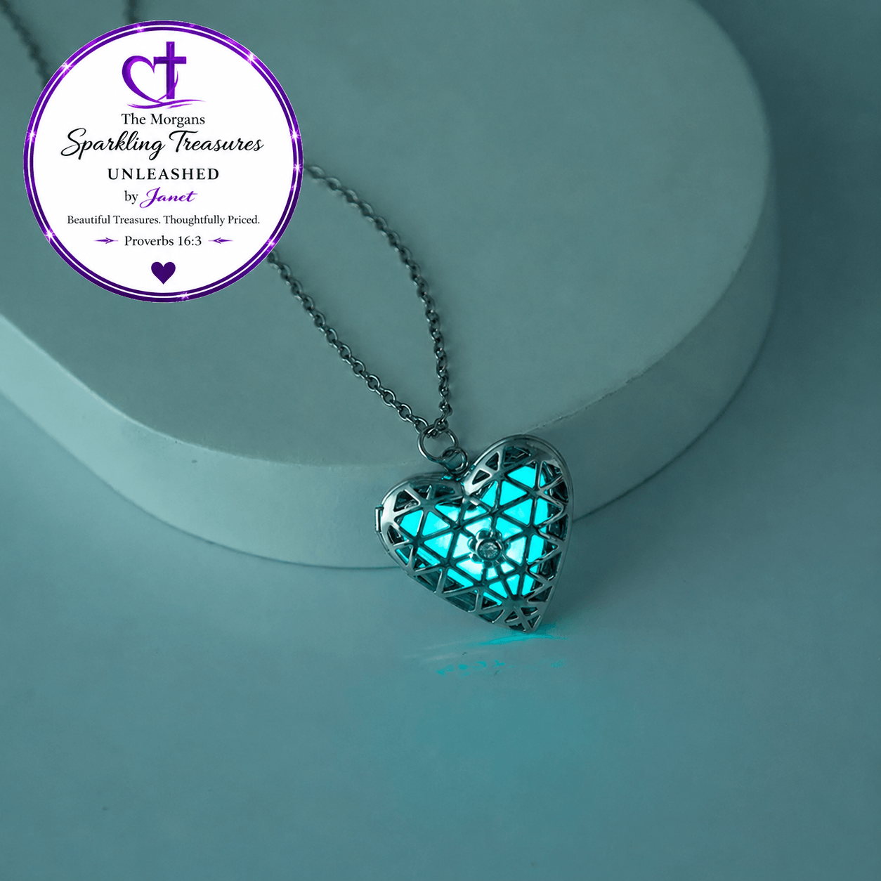 Heaven's Light™ Luminous Heart Necklace Accessories,Glow,Luminous,Necklace,Short Necklace,Silver,Silver Accents,Silver Jewelry,UNLEASHED COLLECTION