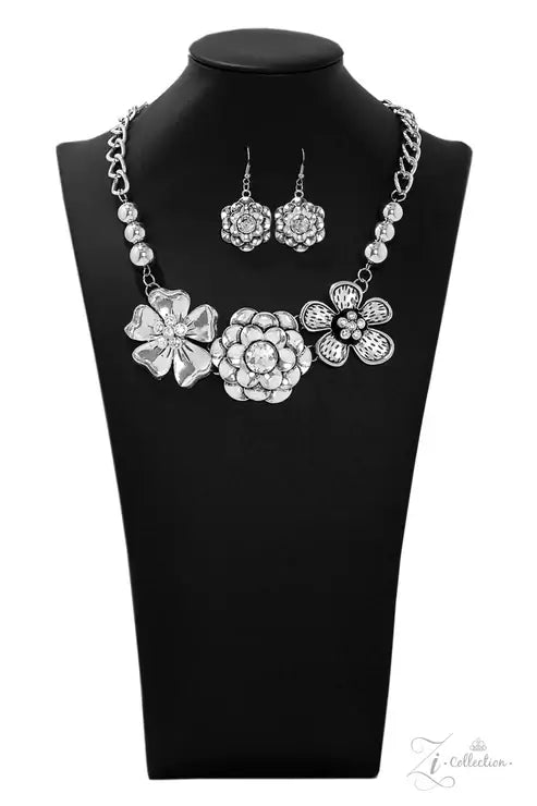Paparazzi Abloom Zi Collection Piece Accessories,Floral,Necklace,Short Necklace,White rhinestones,ZiCollection