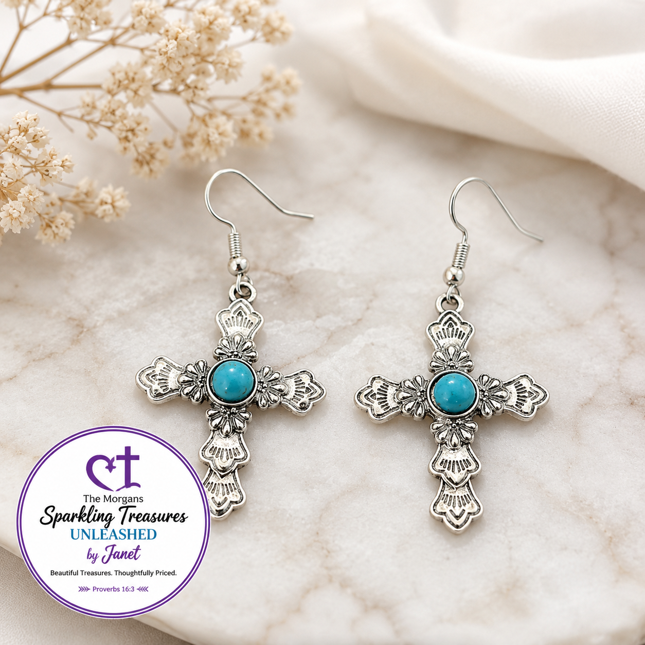 Faith & Freedom™ Turquoise Cross Earrings