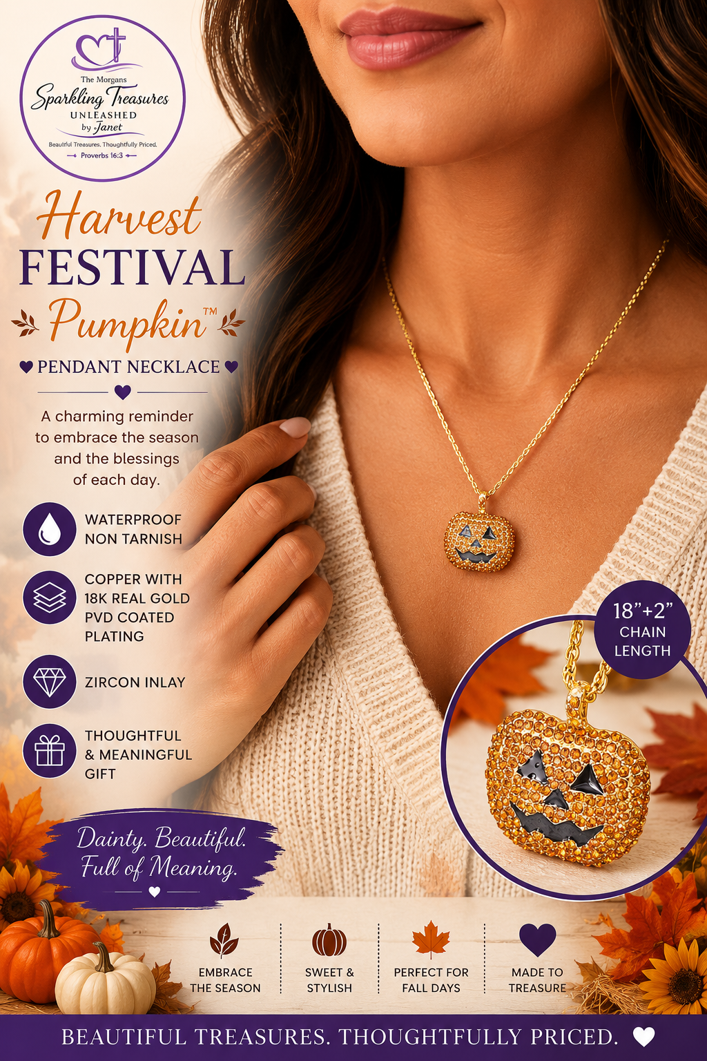 Golden Jack™ Pumpkin Pendant Necklace
