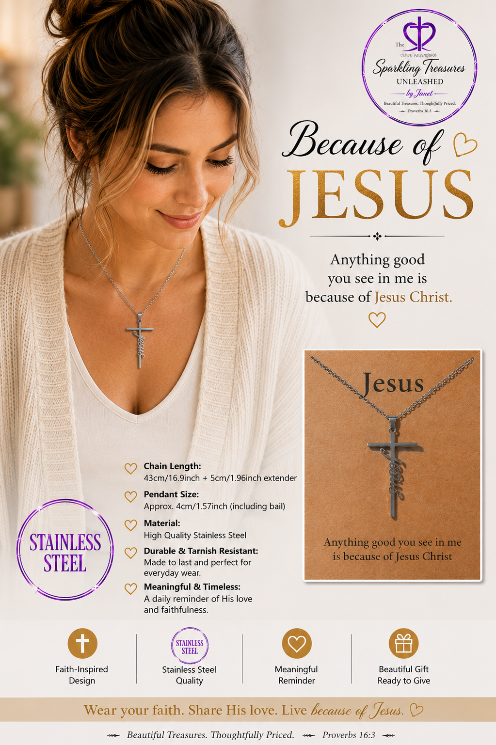 Because of Jesus™ Cross Necklace