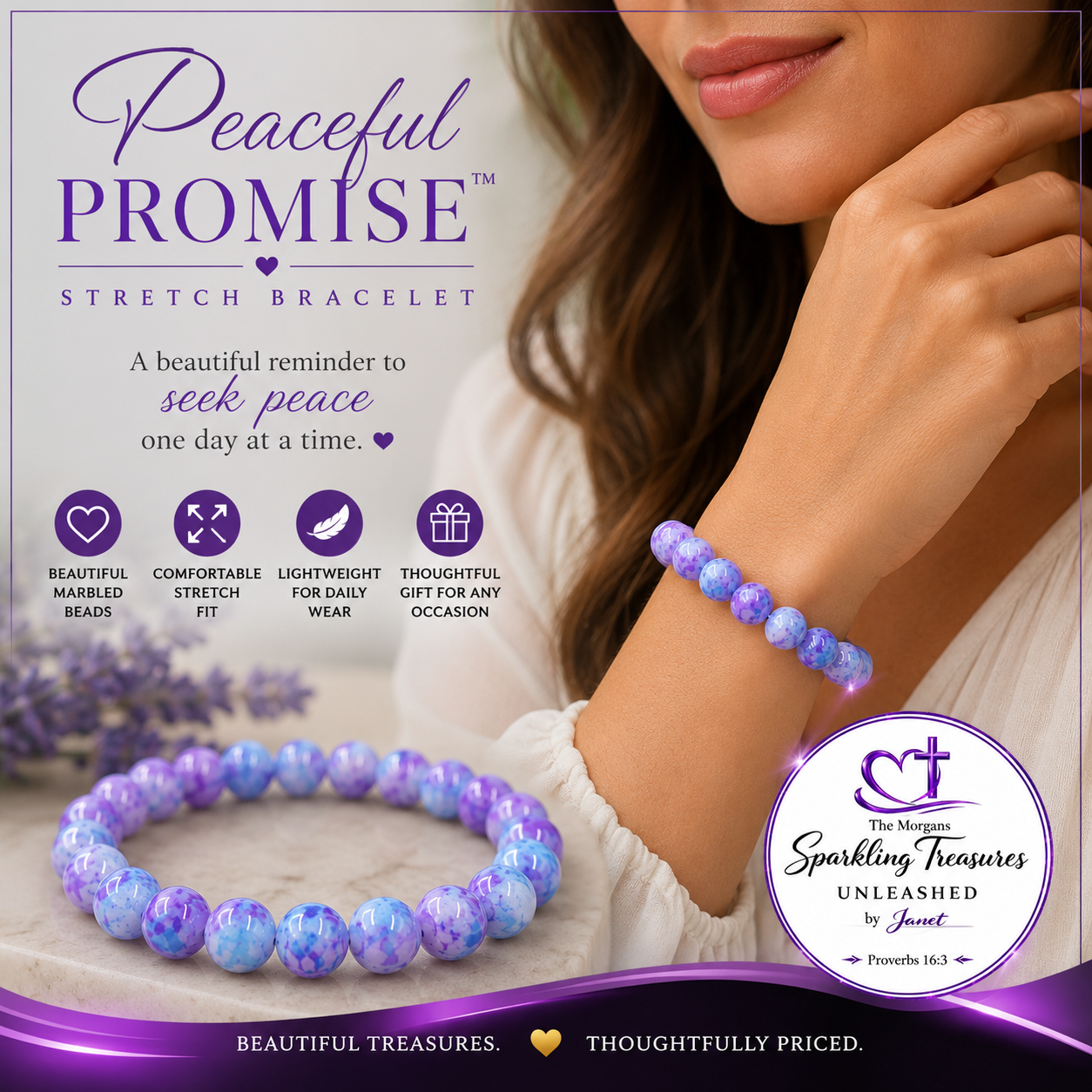 Peaceful Promise™ Stretch Bracelet Blue Marble / Pink Marble
