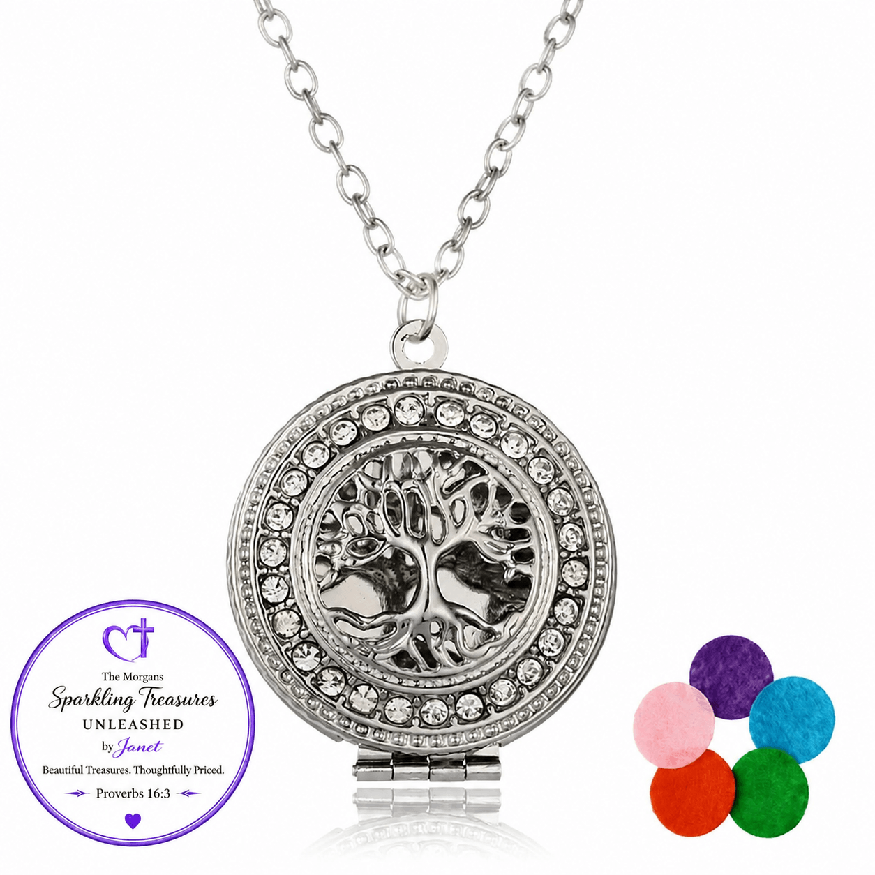 Everlasting Roots™ Tree of Life Locket Necklace Silver Accessories,Gift for Her,Gift Ideas,Gifts,Locket Inspired,Multicolor,Necklace,Romantic Gift,Short Necklace,Silver,Tree of Life,UNLEASHED COLLECTION