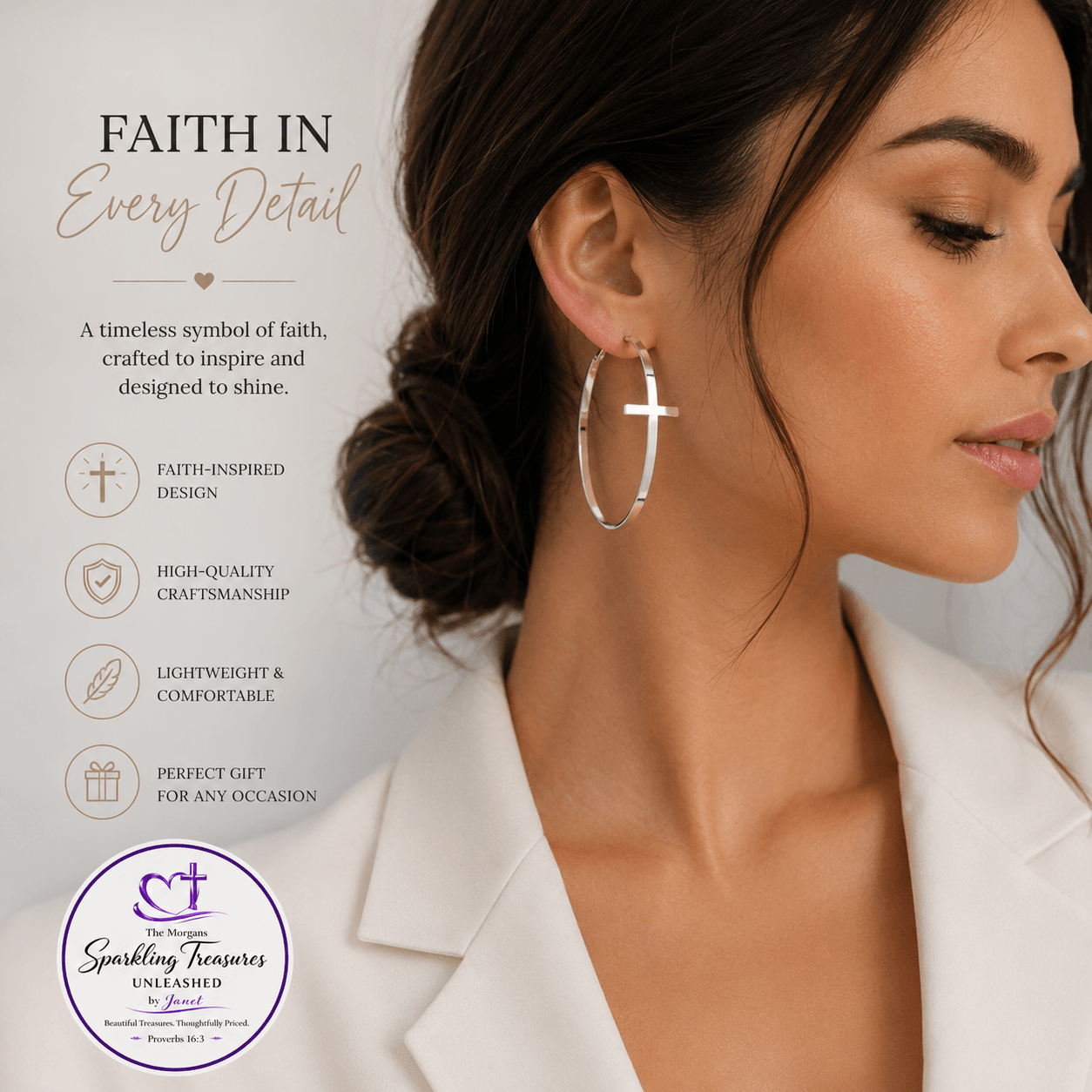 Crossroads of Faith Hoop Earrings Silver