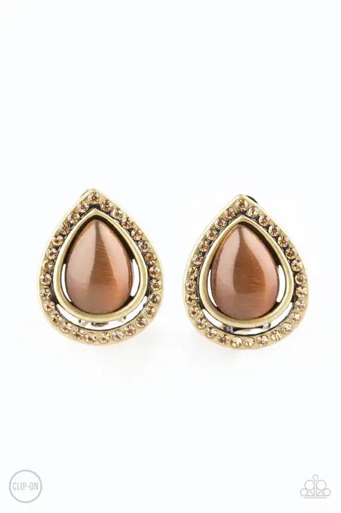 Paparazzi Noteworthy Shimmer - Brass Clip-On $5 Jewelry with Janet Morgan EARRINGS