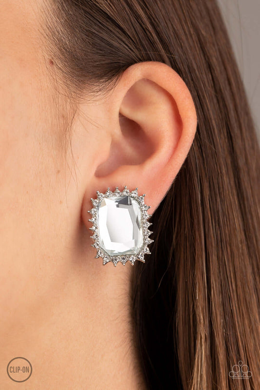 TMST Bling Insta Famous - White Clip On Earrings Paparazzi