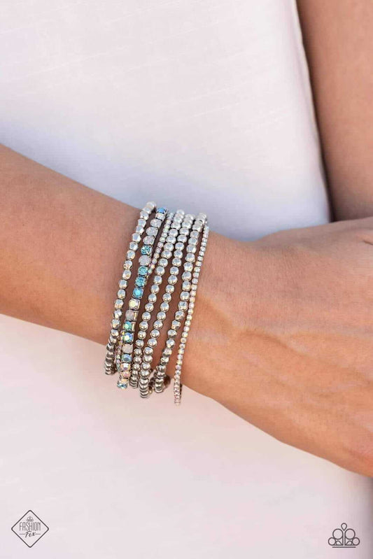 Stellar Sequence - Blue Paparazzi Bracelet Accessories,Blue,Bracelet,Iridescence,Stars,Stretchy