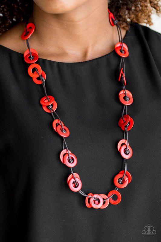 Waikiki Winds - Red Paparazzi Urban Wooden Necklace $5 Jewelry with Janet Morgan Necklaces