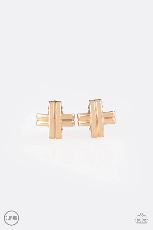 Paparazzi Couture Crossover - Gold Clip-On $5 Jewelry with Janet Morgan EARRINGS