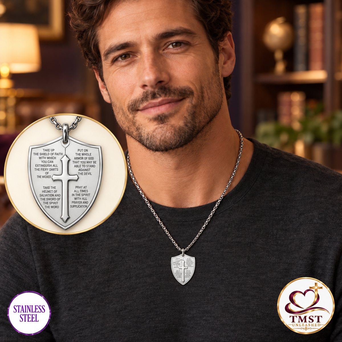Armor of Faith™ Lord’s Prayer Shield Necklace