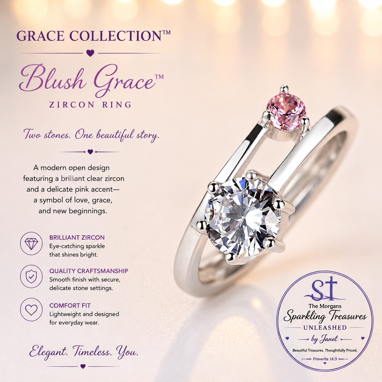 Blush Grace™ Zircon Ring Women's Silver Ring