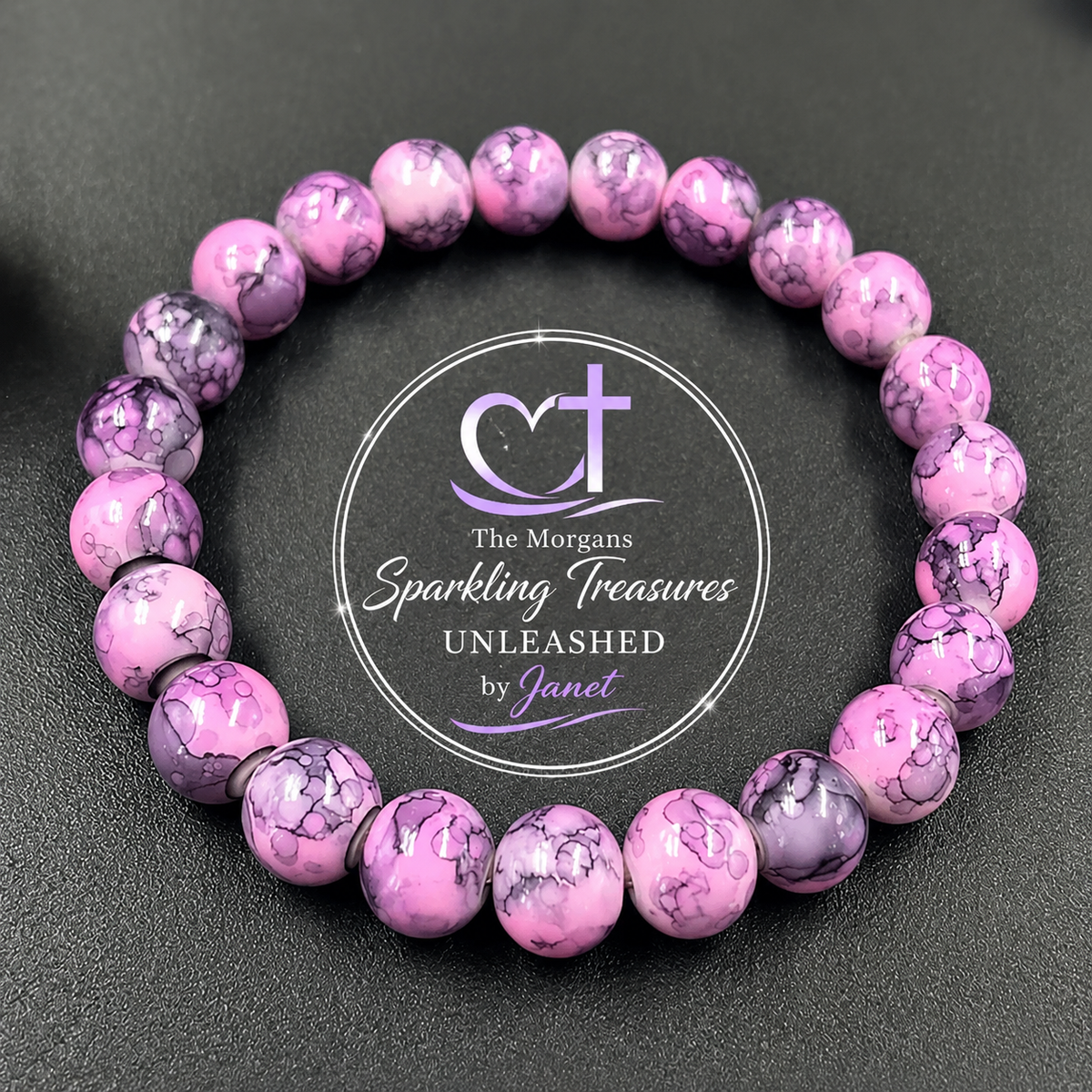 Peaceful Promise™ Stretch Bracelet Blue Marble / Pink Marble