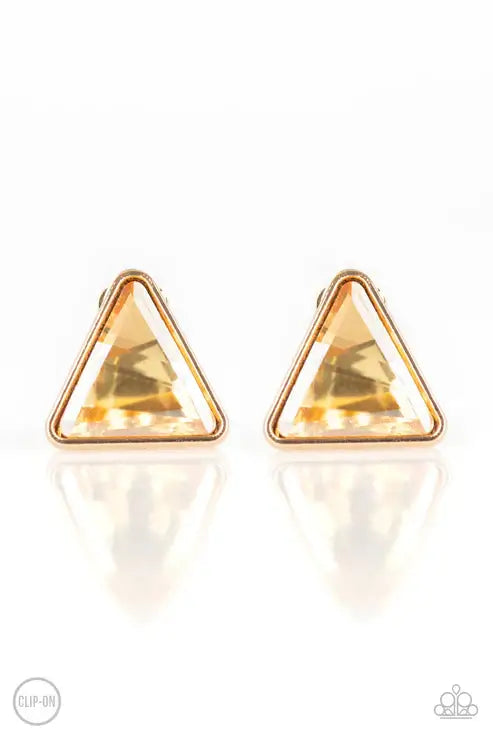 Paparazzi Timeless In Triangles - Gold Clip-On $5 Jewelry with Janet Morgan EARRINGS