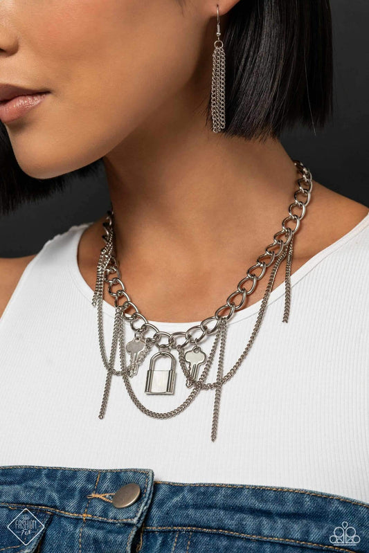 Against the LOCK - Silver Paparazzi Necklace $5 Jewelry with Janet Morgan Necklaces