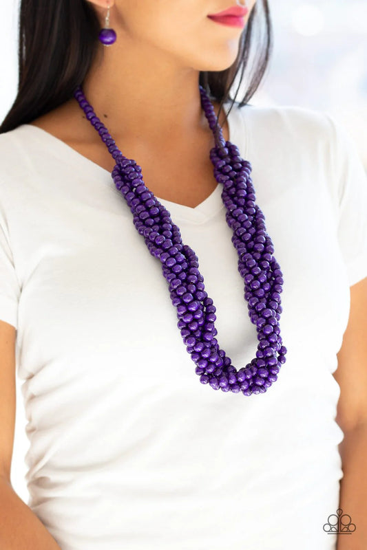 Paparazzi - Tahiti Tropic Purple Wooden Necklace $5 Jewelry with Janet Morgan Necklaces