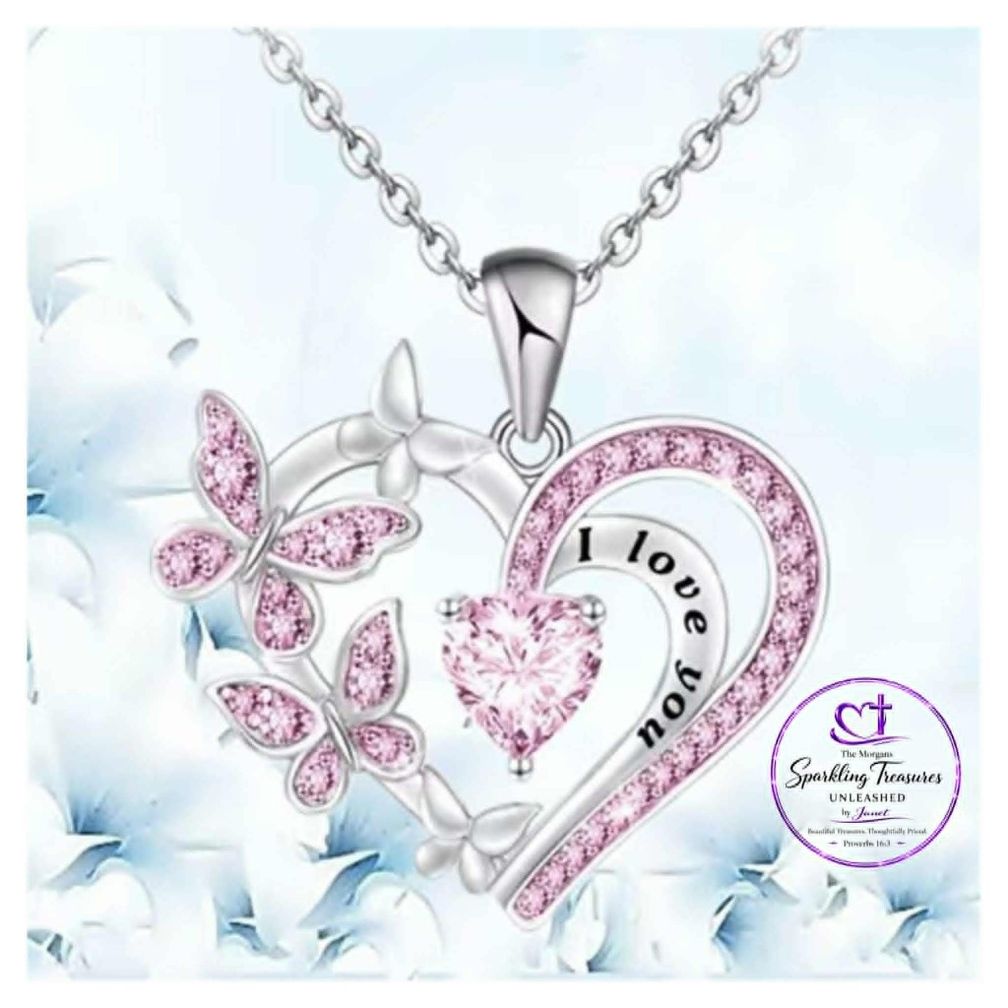 Love in Bloom” Heart Pendant Necklace Purple/Pink
