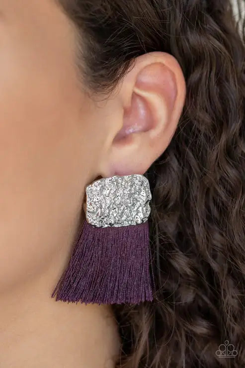 Paparazzi Plume Bloom - Purple Post Earrings $5 Jewelry with Janet Morgan Earrings