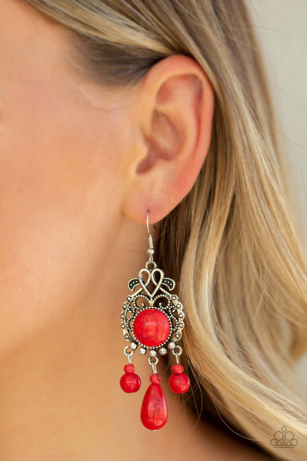 Stone Bliss - Red Paparazzi Accessories Earrings $5 Jewelry with Janet Morgan Earrings