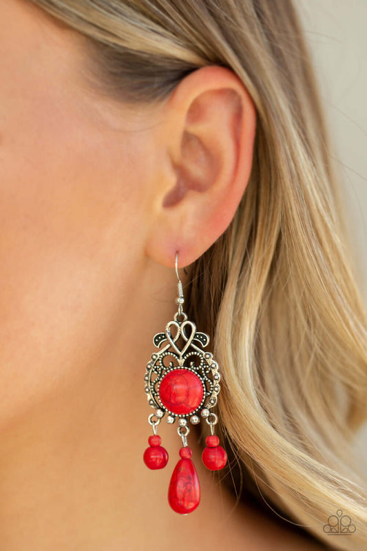 Stone Bliss - Red Paparazzi Accessories Earrings $5 Jewelry with Janet Morgan Earrings