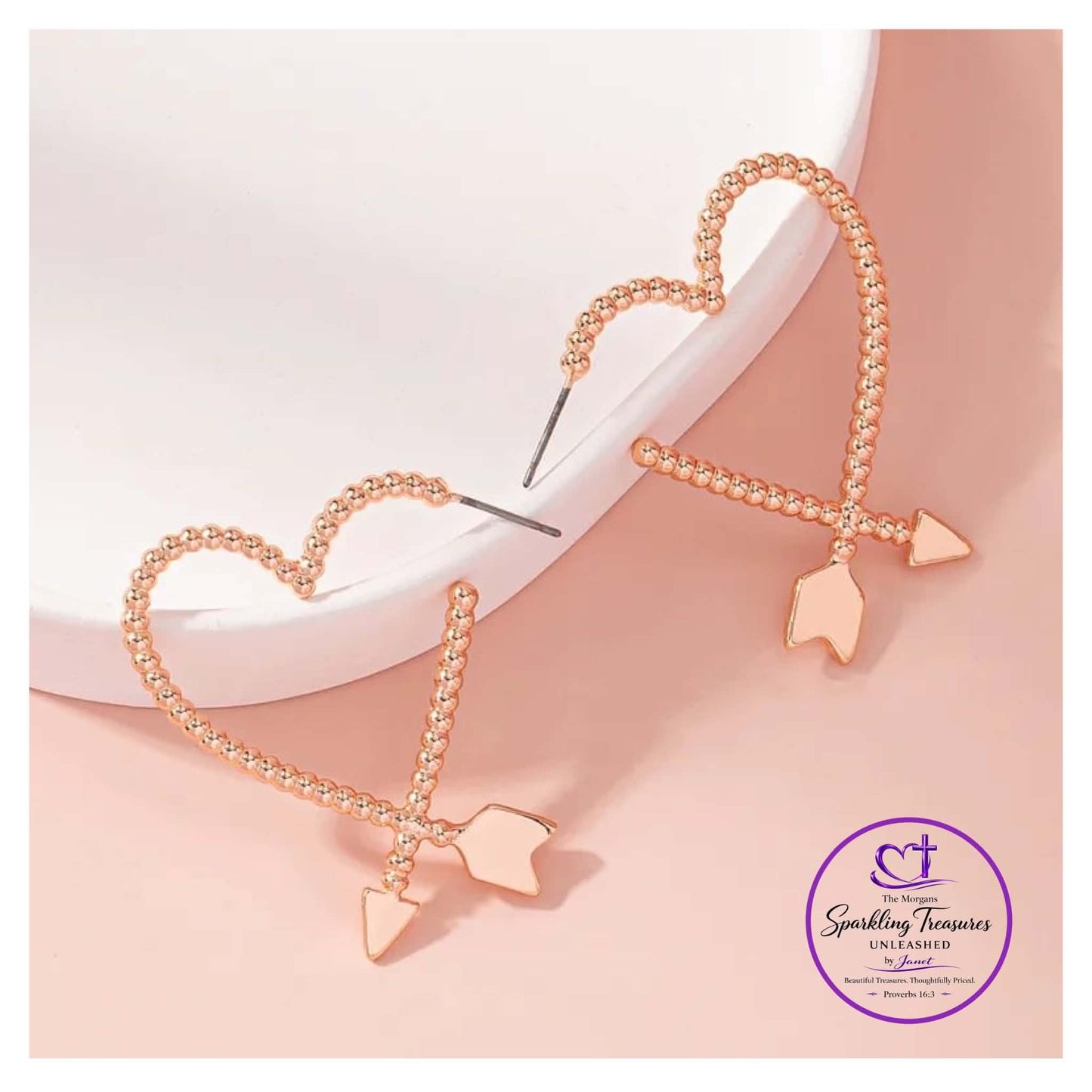 Golden Arrow Heart Hoop Earrings Rose Gold