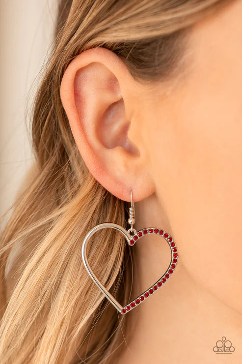 Paparazzi First Date Dazzle - Red Earrings Accessories,earrings,Hearts,Red,Silver Accents