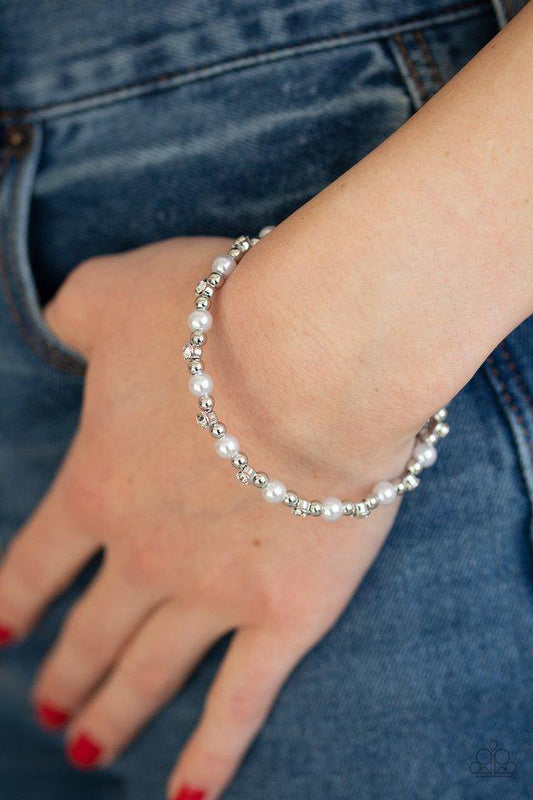 Decadently Dainty - White Bracelet - Paparazzi Accessories $5 Jewelry with Janet Morgan Bracelets