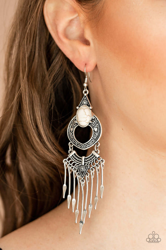 Southern Spearhead - White Paparazzi Accessories Earrings $5 Jewelry with Janet Morgan Earrings