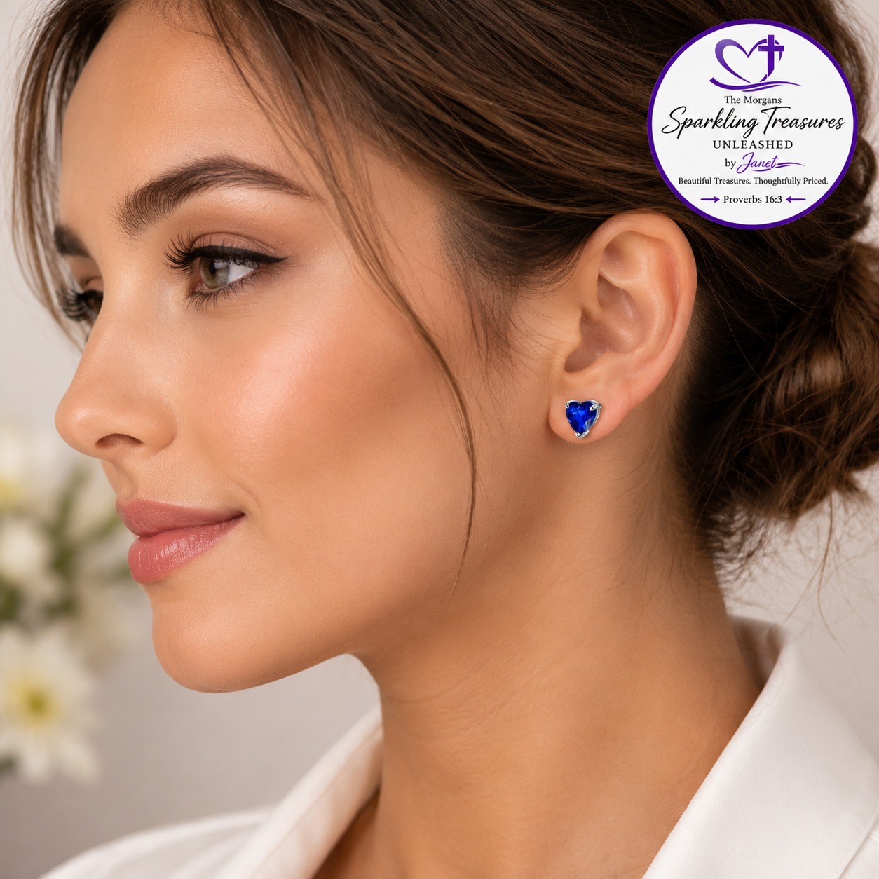 Sapphire Heart of Grace Blue Zircon Heart Stud Earrings | Women's Romantic Heart Jewelry