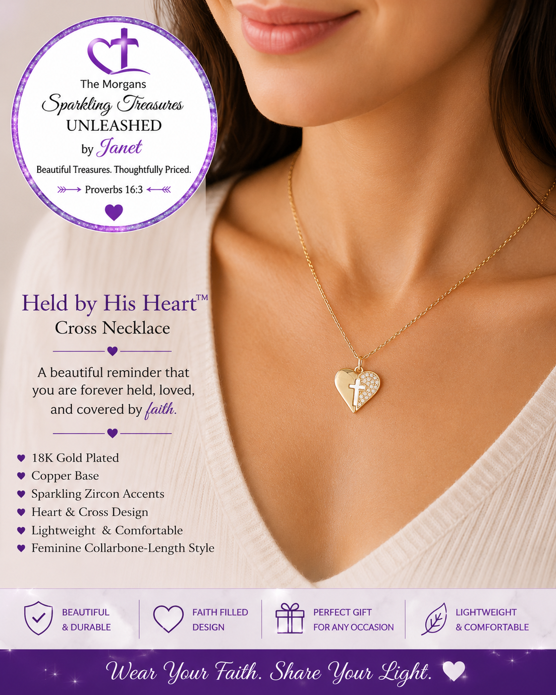 Faith in My Heart™ Open Cross Necklace - Christian faith necklace
