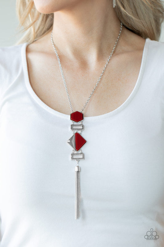 STRIPE Up a Conversation - Red Paparazzi Accessories Necklace $5 Jewelry with Janet Morgan Necklaces
